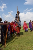 Masai warriors demonstrate agility in jumping contest.